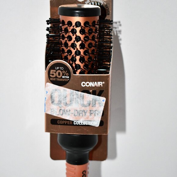 Conair Quick Blow Dry Pro Round Brush, Small, Copper Nylon Bristles, Rubber Hand - Picture 2 of 3